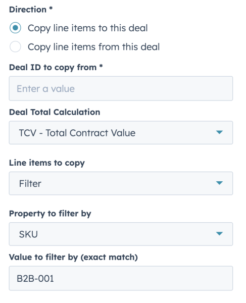 Copy line items workflow options
